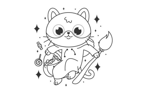 Cartoon Halloween Cat Illustration Line: Your Ultimate Design Asset