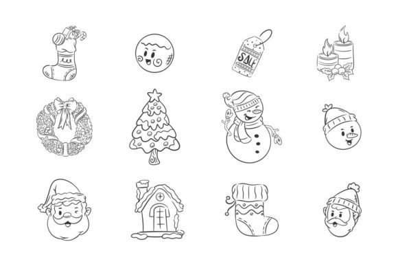 Christmas Icons New Year Decoration: Hand-Drawn Festive Charm