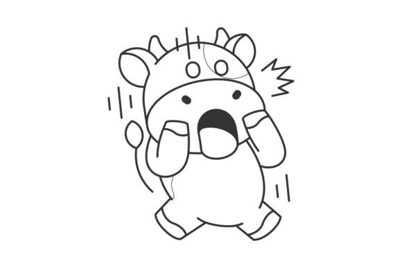 Cute Cow Jumps in Surprise Line Style: A Playful Creative Asset