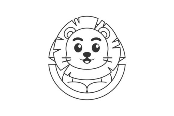 Cute Lion Hiding in a Wooden Hole Line: A Playful Design Asset