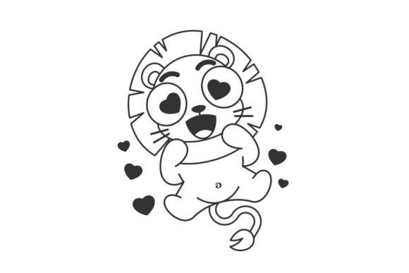 Cute Lion in Love Cartoon Line Style: A Font with Heart
