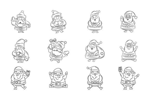 Cute Santa Claus & Hand Drawn Hats: A Festive Design Asset