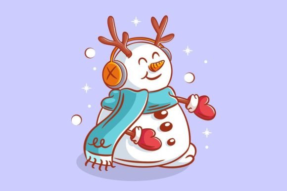 Cute Snowman Wearing Ear and Neck Warmer: A Festive Design Asset
