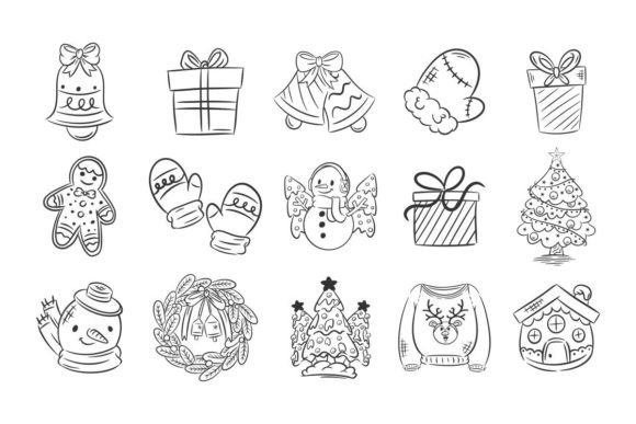 Hand Drawn for Coloring Christmas Icons: Festive Vector Assets