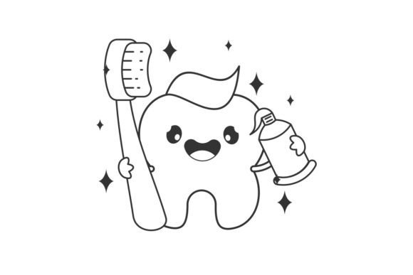 Tooth and Toothbrush Cartoon Design Line: Playful Vectors for Modern Branding